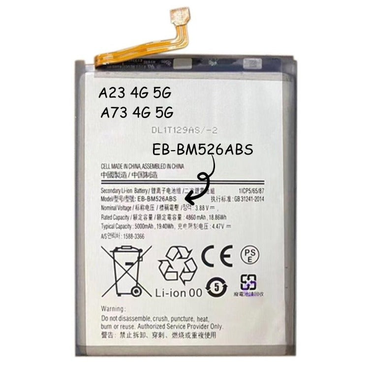 Polymer Battery For Samsung Galaxy A23 4G 5G / A73 4G 5G, EB-BM526ABS EB-BM526ABY - Best Cell Phone Parts Distributor in Canada, Parts Source Polymer Battery For Samsung Galaxy A23 4G 5G / A73 4G 5G, EB-BM526ABS EB-BM526ABY - Best Cell Phone Parts Distributor in Canada, Parts Source